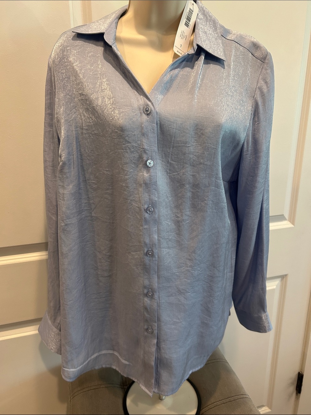 Chico’s Light Blue Satin Button-Front Women's Top size 1 NWT